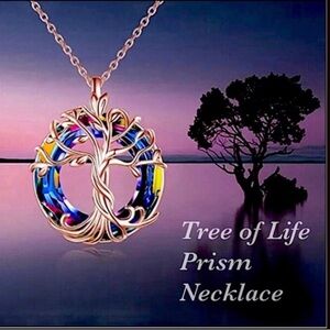 Rose gold prism Aurora Borealis crystal Celtic Knot tree life pendant necklace